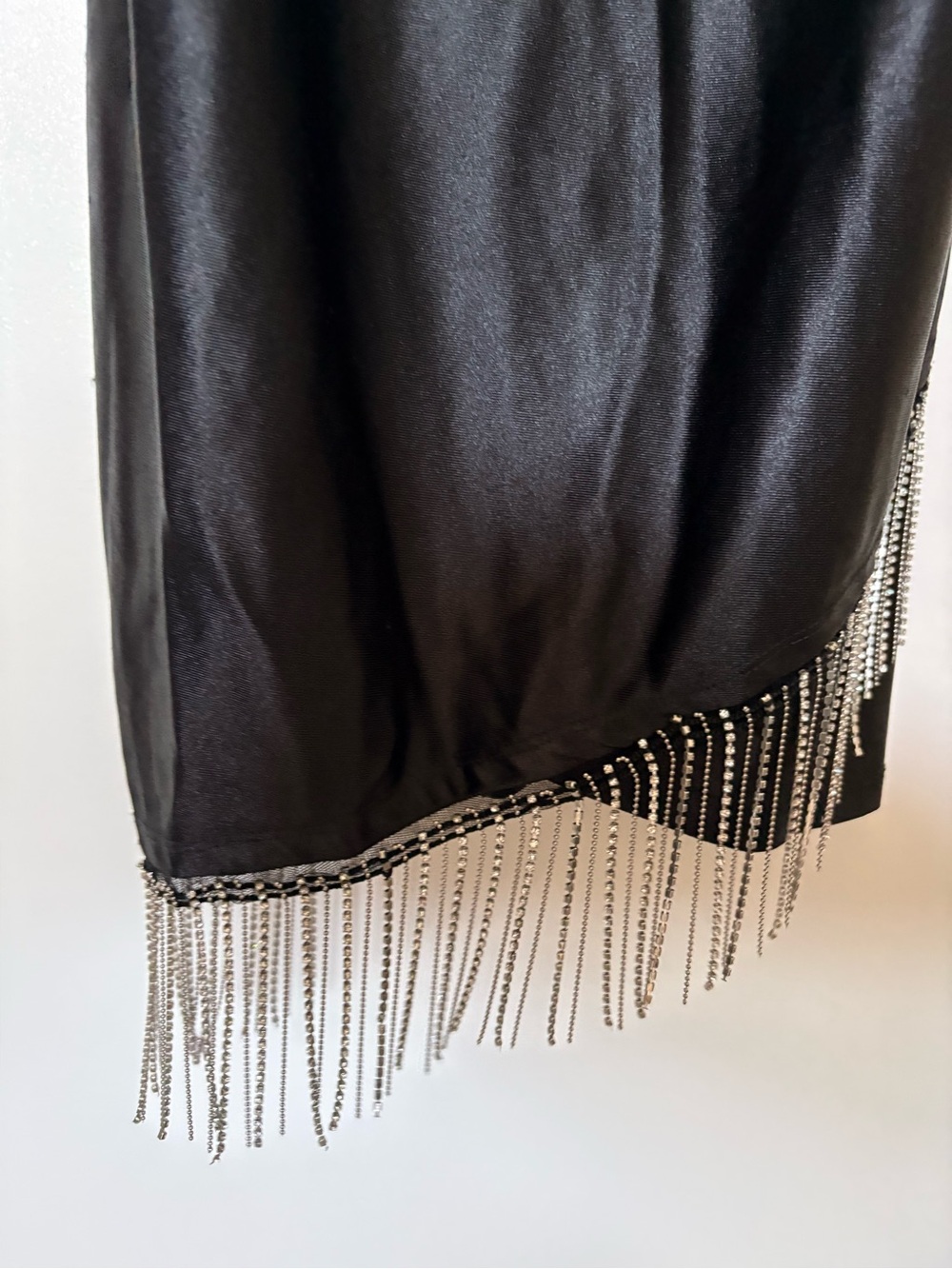 Inspired Hearts Black Satin Mini Skirt with Silver Fringe